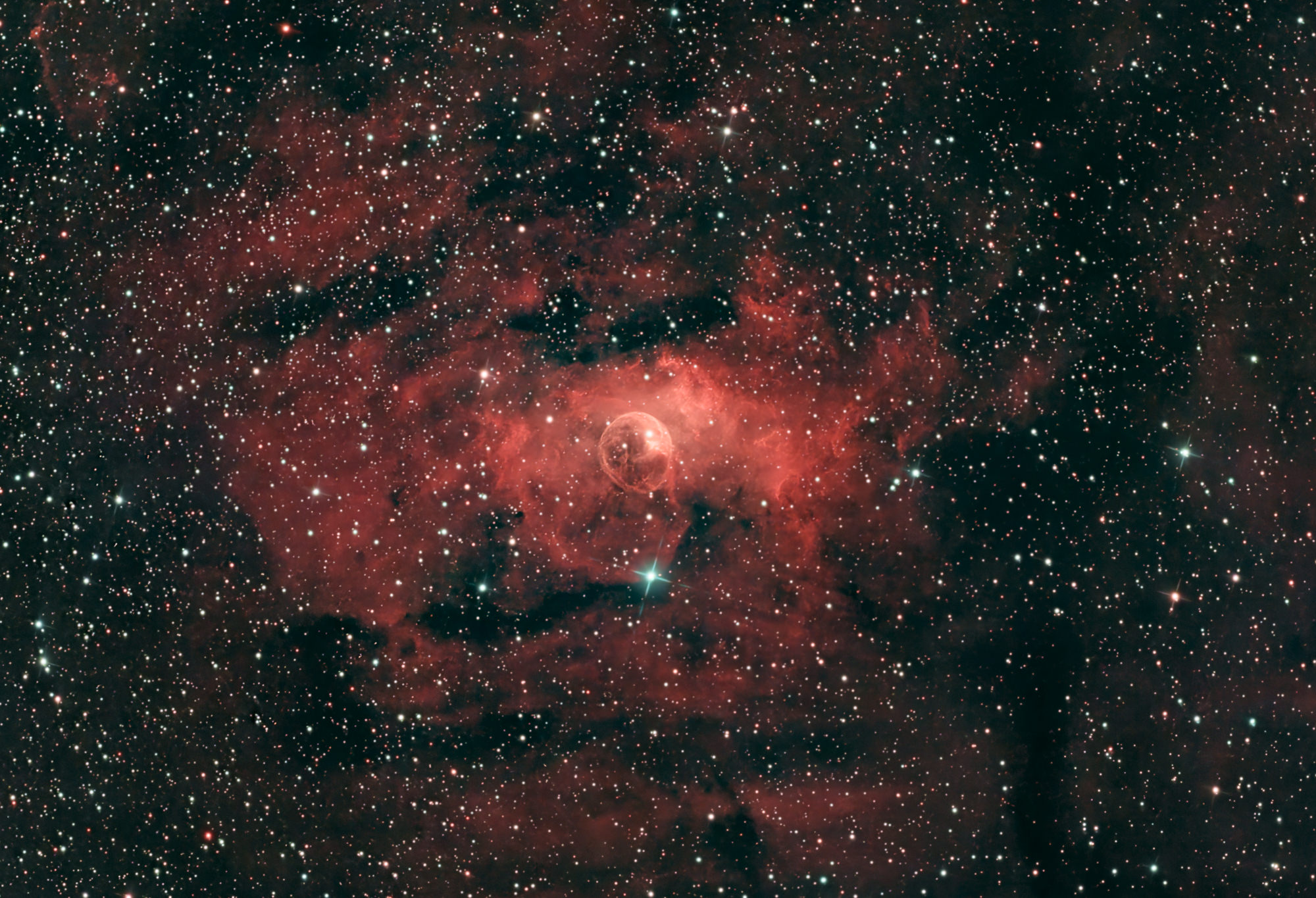 NGC 7635, also known as the Bubble Nebula, Sharpless 162, or Caldwell 11, is an H II region emission nebula in the constellation Cassiopeia.